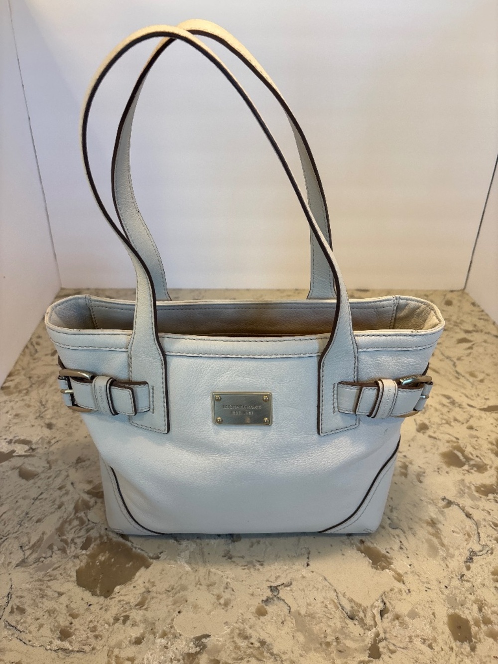 Michael Kors Millbrook Side Buckle Vanilla Leather Tote Handbag